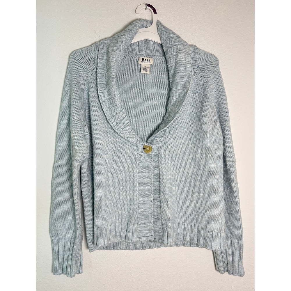 GH Bass Womens Light Blue Shawl Collar Single Button Knit Cardigan Sweater Large